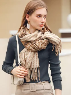 Woman's Scarf Charming Plaid Fringe Fiber Winter Warm Long Scarves