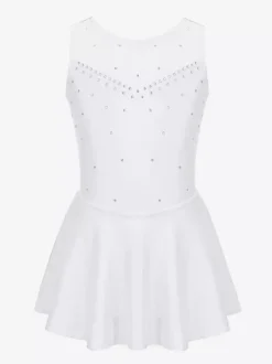 Women And Girl Skating Dress Aqua Polyester Sleeveless Rhineston Skating Dance Costumes
