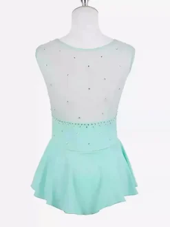Women And Girl Skating Dress Aqua Polyester Sleeveless Rhineston Skating Dance Costumes