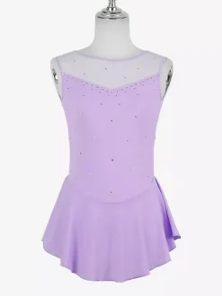 Women And Girl Skating Dress Aqua Polyester Sleeveless Rhineston Skating Dance Costumes