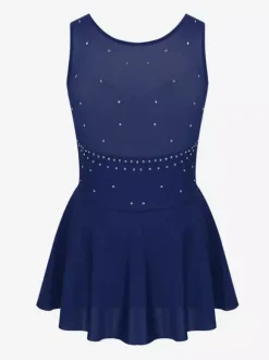 Women And Girl Skating Dress Aqua Polyester Sleeveless Rhineston Skating Dance Costumes