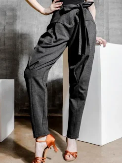 Women Ballroom Dance Costumes Deep Gray Polyester Pants Dance Wear