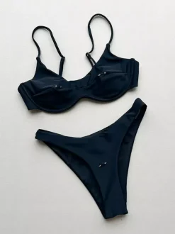 Women Bikini Swimsuit Black Metal Details Summer Beach Bathing Suits