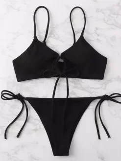 Women Bikini Swimsuit Coffee Brown Lace Up Summer Sexy Swimwear