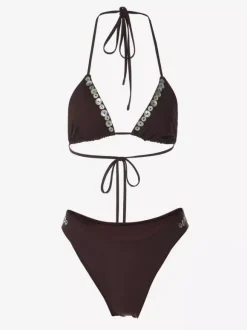 Women Bikini Swimsuit Coffee Brown Sequins Summer Sexy Swimwear