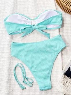 Women Bikini Swimsuit Light Sky Blue Backless Summer Sexy Swimwear