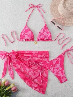 Women Bikini Swimsuit Rose Lace Up Summer Beach Swimwear