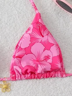 Women Bikini Swimsuit Rose Lace Up Summer Beach Swimwear