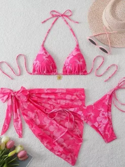 Women Bikini Swimsuit Rose Lace Up Summer Beach Swimwear