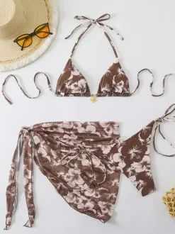 Women Bikini Swimsuit Rose Lace Up Summer Beach Swimwear