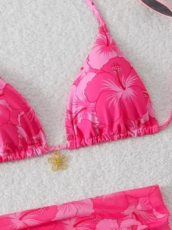 Women Bikini Swimsuit Rose Lace Up Summer Beach Swimwear