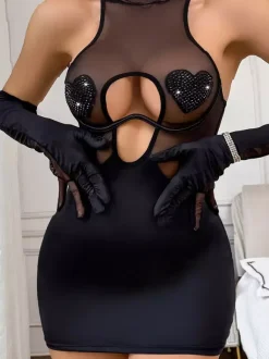 Women Chemise Black Lace Up Leopard Print Backless Lingerie 3-Piece Sets