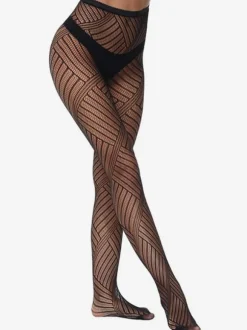 Women Hosiery Black Geometric Lingerie