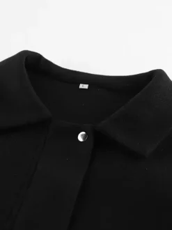 Women Lapel Collar Batwing Oversleeve Zip Up Cropped Wool Blend Jacket