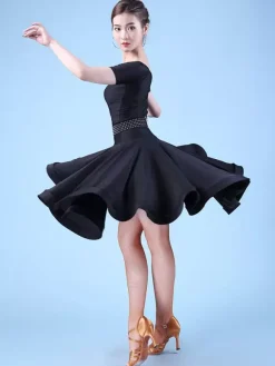 Women Latin Dance Dress Voluminous Skirt Latin Parctice Performance Dresses