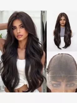 Women Long Wig Brownish Black Chic Synthetic Wigs