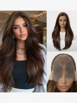 Women Long Wig Brownish Black Chic Synthetic Wigs