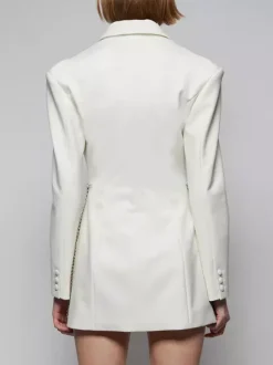 Women Notched Lapel Rhinestone Chain Cutout Mini Blazer Dress