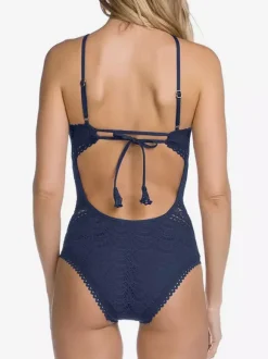 Women One Piece Swimsuits Black Lace Jewel Neck Backless Summer Beach Swimwear