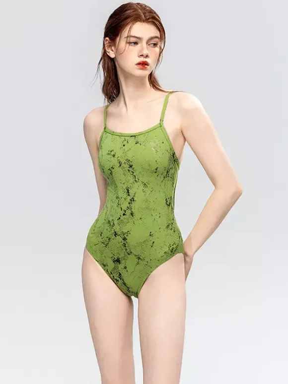 Women One Piece Swimsuits Green Snake Print Summer Sexy Bathing Suits