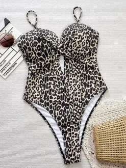 Women One Piece Swimsuits Yellow Cut Out Straps Neck Cross Front Summer Beach Bathing Suits