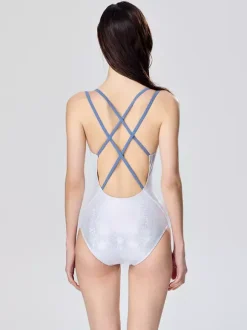 Women One Piece Swimsuits White Straps Neck Summer Sexy Bathing Suits