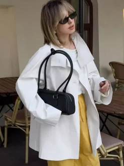 Women Oversized Lapel Double Breasted Mid Length Loose Trench Coat Jacket