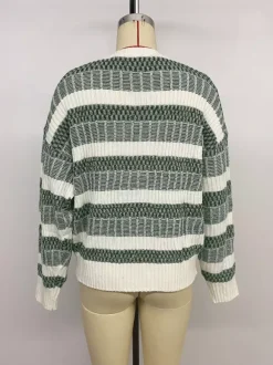 Women Pullover Sweater Hunter Green Two-Tone Jewel Neck Long Sleeves Layered Acrylic Sweaters
