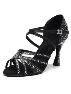 Women Rhinestones Spool Heel Strappy Dance Shoes