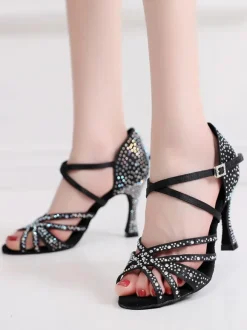 Women Rhinestones Spool Heel Strappy Dance Shoes