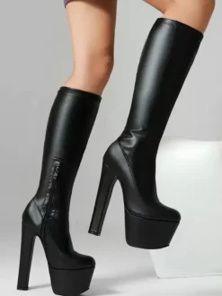 Women Sexy Boots Round Toe Chunky Heel Daily Casual Red Thigh High Boots Over The Knee Boots