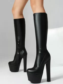 Women Sexy Boots Round Toe Chunky Heel Daily Casual Red Thigh High Boots Over The Knee Boots