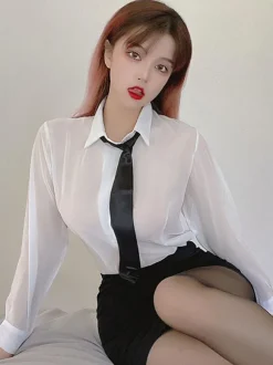 Women Sexy Costume School Girl 4-Piece Set Cravat T-Back Skirt Top Outfits