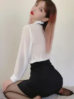 Women Sexy Costume School Girl 4-Piece Set Cravat T-Back Skirt Top Outfits