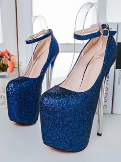 Women Sexy High Heels Pink Square Toe Sequined Ankle Strap Stiletto Heels Sexy Shoes
