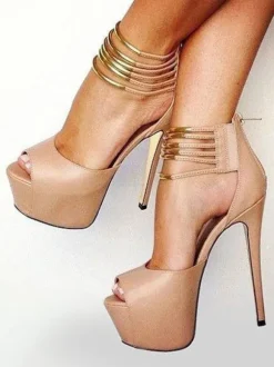 Women Sexy High Heels Platform Peep Toe Stiletto Heel Apricot Pumps