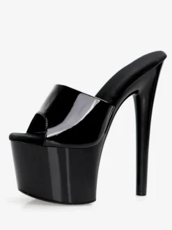 Women Sexy Sandals Black PU Leather Round Toe 2.8