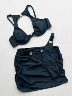 Women Two Piece Swimsuits Black Metal Details Natural Waist Summer Sexy Swimwear