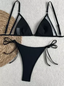 Women Bikini Swimsuit Black Cut Out Natural Waist Summer Beach Bathing Suits