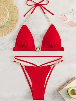 Women Bikini Swimsuit Black Lace Up Summer Beach Bathing Suits
