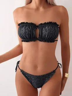Women Bikini Swimsuit Black Lace Up Summer Beach Swimwear