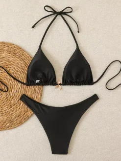 Women Bikini Swimsuit Black Lace Up Summer Beach Bathing Suits