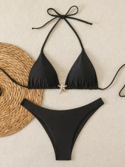 Women Bikini Swimsuit Black Lace Up Summer Beach Bathing Suits