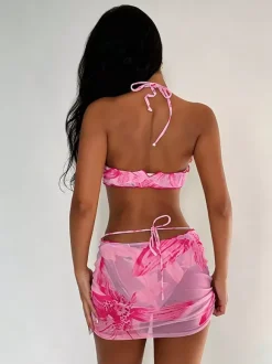 Women Bikini Swimsuit Orange Lace Up Summer Sexy Swimming Suits