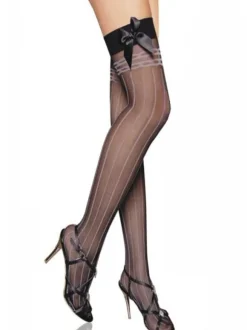 Women Black Stockings Bows Striped Nylon Sexy Lingerie