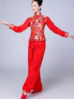 Women Chinese Folk Dance Costumes Asian Yangko Costumes Tang Suit Dance