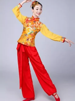 Women Chinese Folk Dance Costumes Asian Yangko Costumes Tang Suit Dance