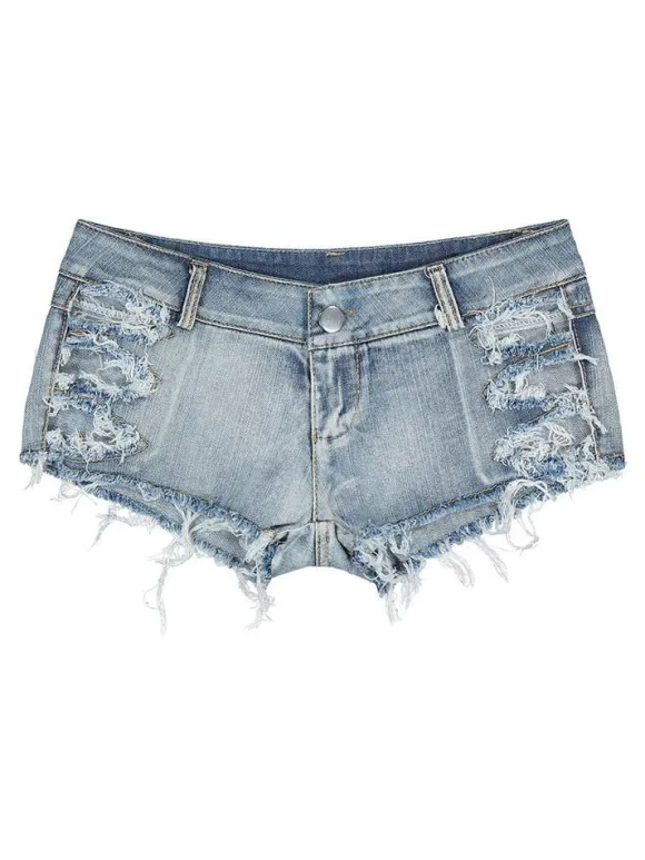 Women Denim Shorts Zipper Fly Layered Irregular Raised Waist Cowboy Skinny Summer Shorts