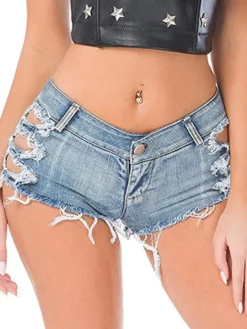 Women Denim Shorts Zipper Fly Layered Irregular Raised Waist Cowboy Skinny Summer Shorts