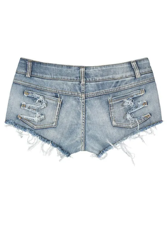 Women Denim Shorts Zipper Fly Layered Irregular Raised Waist Cowboy Skinny Summer Shorts